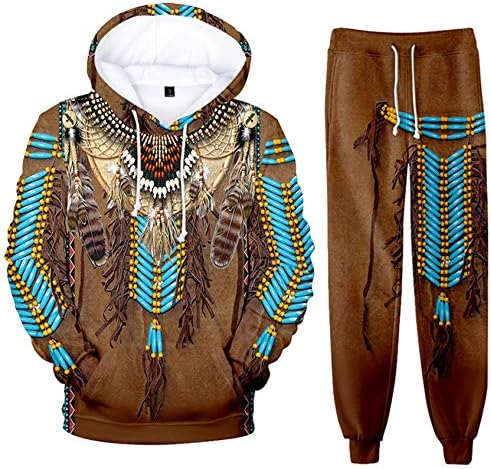 SIAOMA Indijanski Majica sa kapuljačom Trening Odijelo Indijanci 3D Sportski Odijelo Unisex Majica Hlače Kit