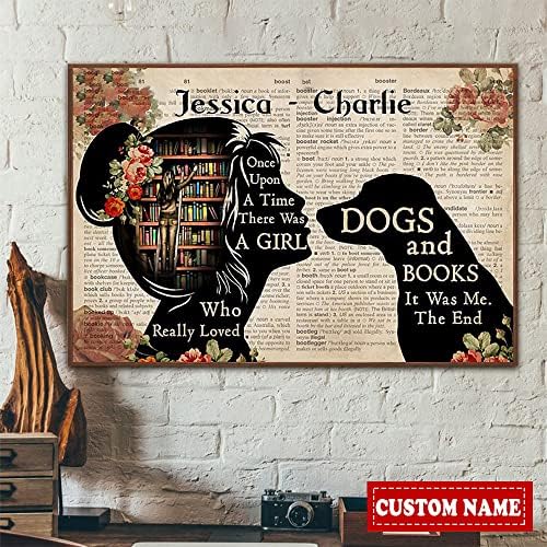 Izrađen Po mjeri djevojka voli psa i knjižara, plakat | Biblioteku, Стилизованную za čitanje, Voljela feminizam,