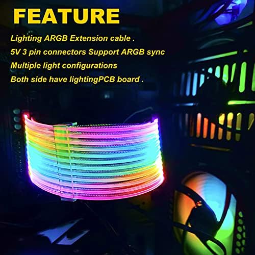 Produžni Kabel za napajanje RGB s rukavima, s Dvostrukim Svjetlom Priključak, 24-pinski kabel ATX RGB, dolazi