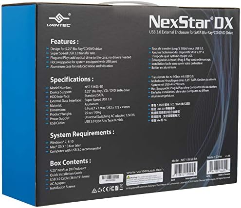 Vantec NST-536S3-BK NexStar DX USB 3.0 Vanjskog kućišta za pogonske SATA Blu-Ray/CD/DVD Sve crno i LG Electronics