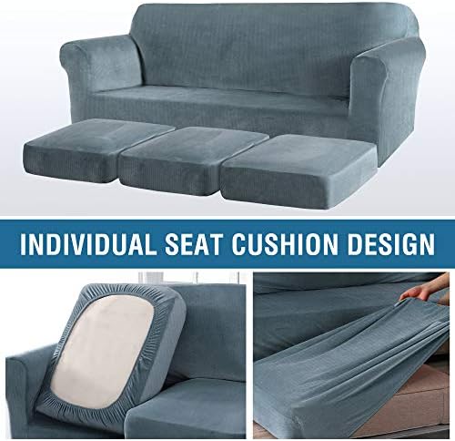 Debela Prugasta Baršun Elastične Navlake za fotelje od 4 Komada Presvlake za fotelje na 3 jastuka Presvlake