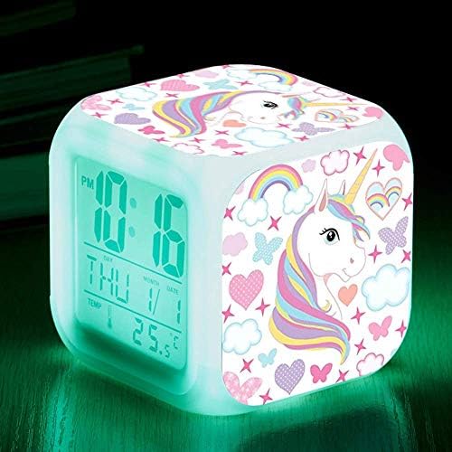 QearFun Jednorog Digitalni Satovi za djevojčice, LED Noćni Sjajni Kocka LCD sat sa svjetlom Djeca Probude Noćni