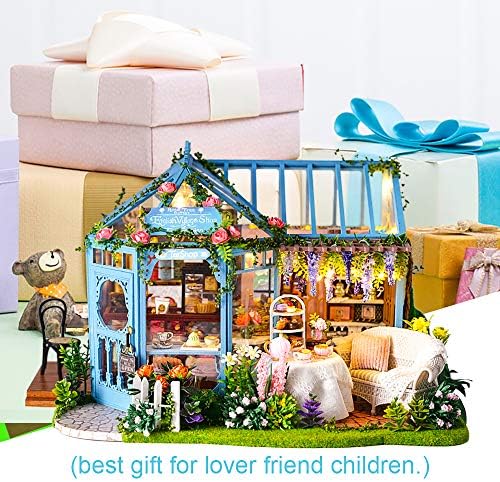 Minijaturni kućica za lutke s namještajem, Set za dollhouse DIY Plus Zaštita od prašine i Glazbom, Kreativna