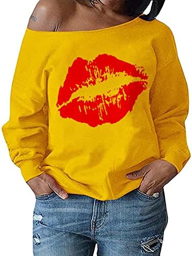 Yanekop Ženske ljubavna pisma s po cijeloj površini s otvorenim ramenima Pulover Majica sa напуском Majice Košulje