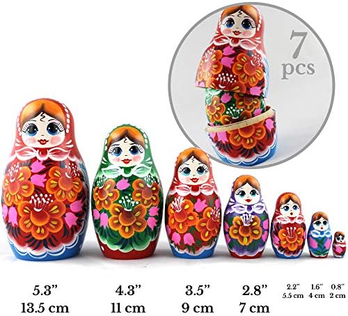 Ruske lutke za djecu od 7 Komada - Drvene Lutke za slaganje Igračaka - Lutke-Bakice - 7 Munecas Rusas De Madera