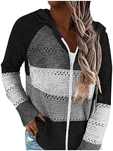 Ženske pluća pletene veste s ekranom u boji blok, veste, majice s kapuljačom na munje, majica, Casual pulover
