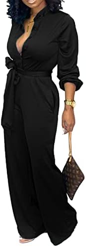 Ženske seksi Tijelo, Elegantne Ravne Duge Hlače dugih rukava Klupska odjeća Kombinezon s džepovima