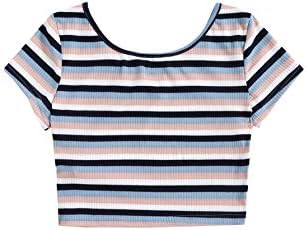 SweatyRocks Ženske prugasta skraćeni majice kratkih rukava Ljetne majice