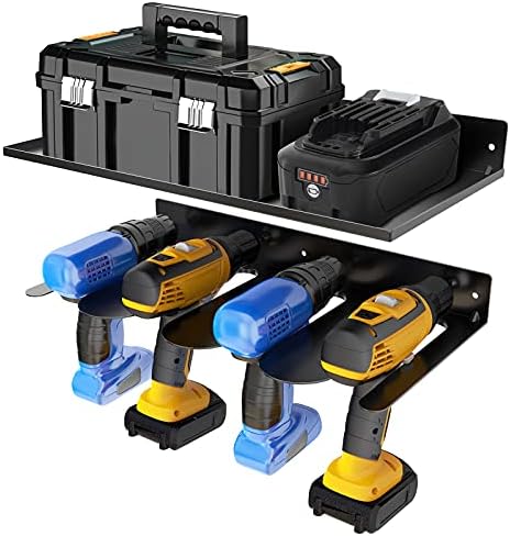 Organizator električni alat FEILERN s Policom za prtljagu, može ugostiti 4 Bušilice i Baterije, Zidni Stalak za prtljagu električnih alata za optimizaciju Organizacije Garaže i skladištenje električni alat