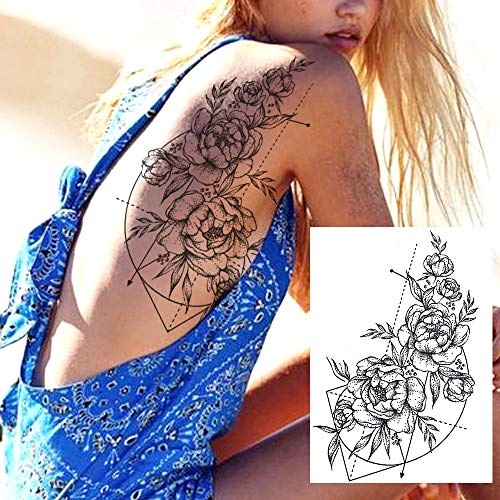 КОКТАК 6 kom./lot 3D Realan Veliki Cvijet Crne Ruze Privremene Tetovaže Za žene Body Art Ruka Veliki Božur Geometrijski