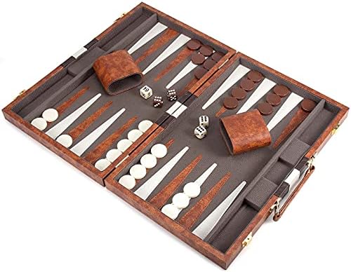 VELIKI Set za igru Backgammon, Klasična igra na 15 inča s kožna torbica, Sklopivi glačanje, Poklon pakiranje, Prijenosni Komplet za igru backgammon za odrasle, Djecu (Srednje Smeđa)