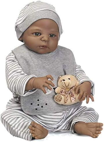 Pomlađuje Lutke Za Novorođenčad African-American Dječaka 22-Inčni Silikon Tijelo Puni Crnog Dječaka Realno Slatka