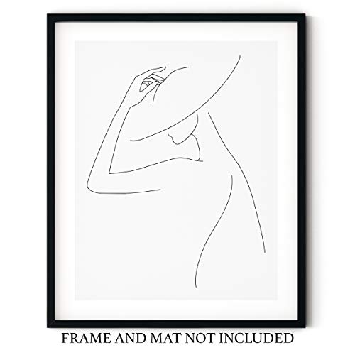 Sažetak Modni Savjet Kape | Ženska Silueta jedne linije - 11x14 Crno-Bijeli bez okvira Art Print Skandinavske