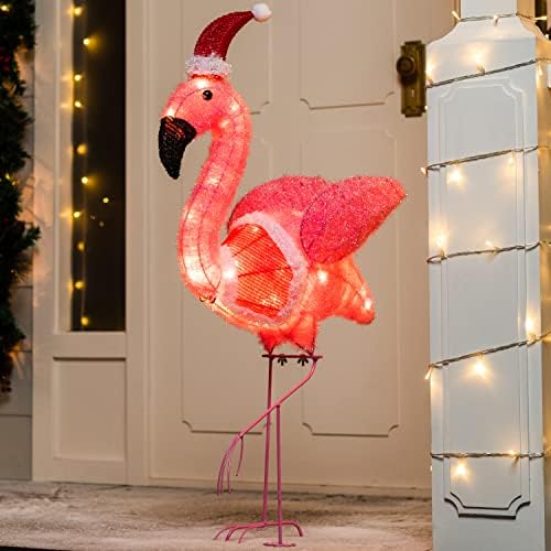 Joiedomi 3 ft Šljokice Flamingo s Božićne šeširom 30 LED toplo bijelo svjetlo u dvorištu za ukrašavanje Božićnih