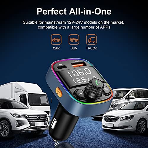 Bluetooth FM odašiljač za vozila, Auto Adapter Bluetooth Helloleiboo sa 7-boji pozadinskim osvjetljenjem, MP3