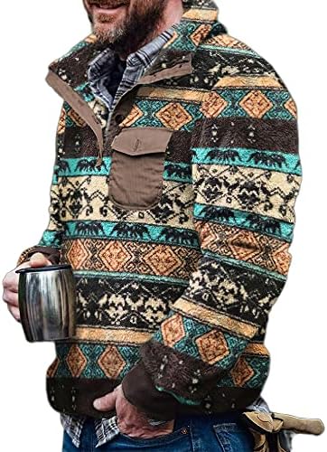 Muške Casual majica u stilu Western Asteka Šik prsima našiven džep na zakopčane Sprijeda Casual grafički pulover s kapuljačom