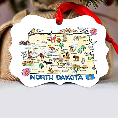 Prezzy Ukras državi North Dakota SAD Amerika Suvenir Za Putovanja Božićni Keramički Ukras Aluminijska, Bijela