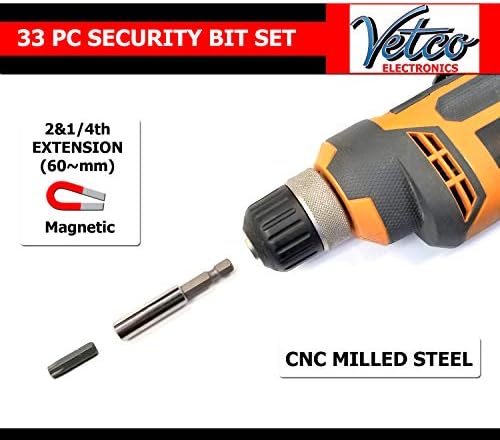 VETCO - Set Bitova sigurnost od 33 komada s držačem magnetskog produžni kabel-Uključuje otporna na udarce, Hex,