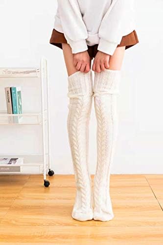 VARWANEO Ženske kabelski pletene čarape za pancerice do bedra iznad koljena s dugim штанинами za žene Tajice Nadkoljenice