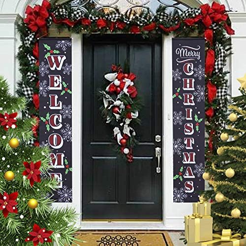JOYIN 72x12 inča Znak trijem sretan Božić, Dobro došli i sretan Božić Visi znak za unutarnju i vanjsku trijem