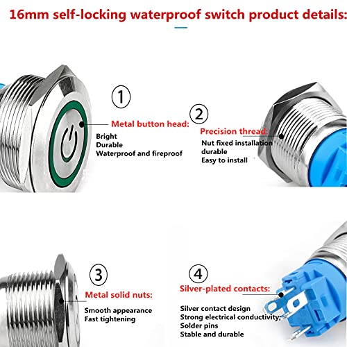 JWJAN 16 mm Vodootporan tipku prekidač 4A/12 v, 24 v dc LED tipke simbol napajanja Spst Prekidač za kućanstvo/industrije/električni/automobilske