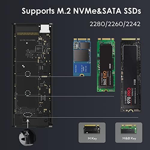 Adapter za SSD-pogon M. 2 NVMe Bez alata, USB C 3.1 Gen 2 10 Gbit / s ili Thunderbolt 3, 6 Gb / s SATA PCIe M-ključ(ključ B+M), Aluminijsko kućište RGB Podrška UASP-ukras za SSD Veličine 2242/2260/2280