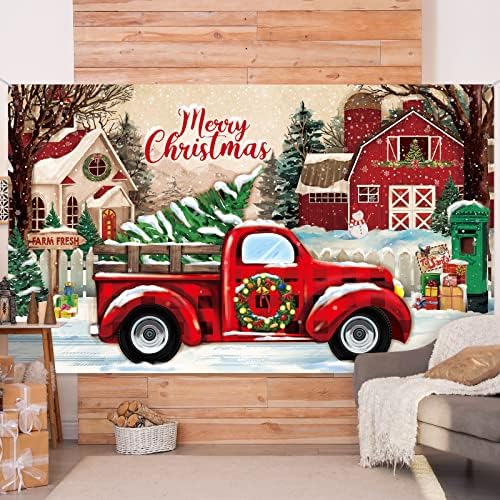 Božićni Crveni Banner s kamionom, Berba svečane večernje back-end nakit za fotografije, Božićno drvce u crveno-crnu