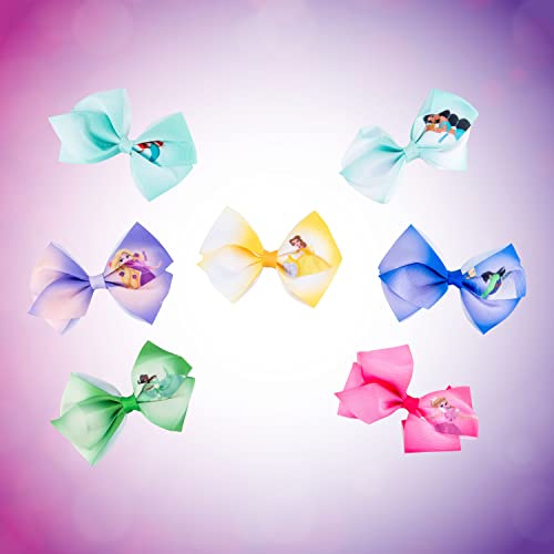 Princeza Disney - Dječji trake - Poklon set pribora za kosu - Trake za kosu Princeza - 7 kom. 4-inčni snop - Trake za kosu za djevojčice - Različite princeza na svakom spotu - Spona od krokodilske kože - Jasmine, Belle, Тиана, Почахантас, Rapunzel i Misterija - Dob 3 +