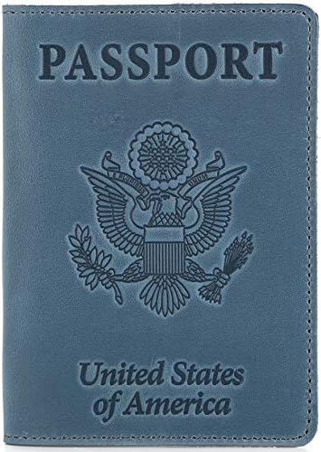 Kožna navlaka za putovnice Швигеля - Držač - za muškarce i žene - Torbica za putovnice (Svijetlo plava Vintage)