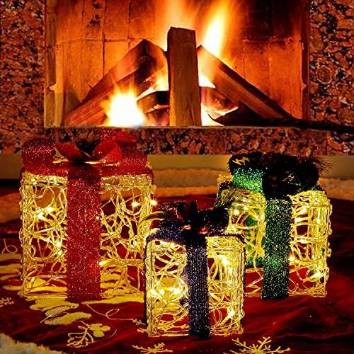 SShine Set od 3 Božićnih poklona s pozadinskim osvjetljenjem Nakit,Prozirni akril poklon kutija za Božićne darove
