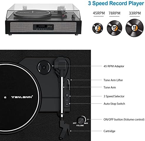 Player snimanje Bluetooth Player s ugrađenim zvučnicima, USB player Gramofonskih ploča 3 Brzine sa RCA izlaz