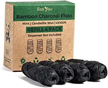 Zubni konac iz бамбукового ugljena EcoYou | 4 Pakiranje | Menta i Канделильский vosak | Vegan i биоразлагаемый