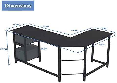 SZXKT L-oblika Stol sa Skladištem, Kutni Pisaći stol za Dom i Ured, Računalni stol Solidne Igre Stol Drveni