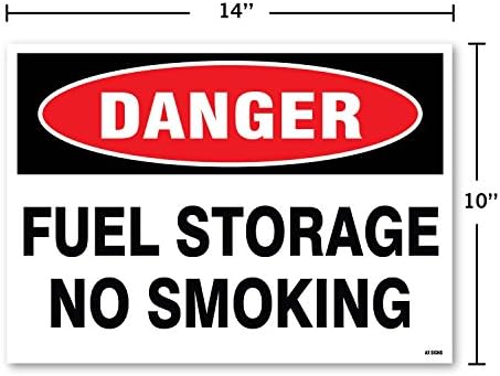 Opasnost: skladištenje goriva Prostorijama pušiti, Visina 10 cm x širina 14 cm, Crno/Crveno na bijelom, Samoljepivi