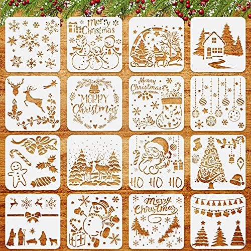 16шт Božićne šablone za crtanje 5x5 cm-za Višekratnu upotrebu Božićne šablone za crtanje na Božićnim razglednicama