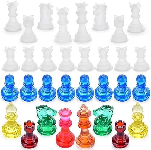 ZYTIN Šahovnica u obliku smole,16 Komada 3D Silikonska forma za šah od smole,Kalupa za lijevanje od epoksida
