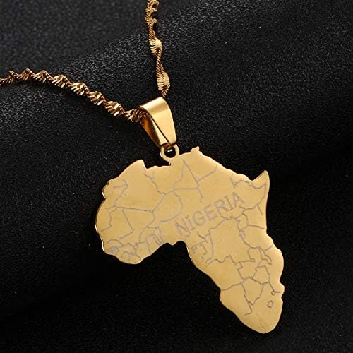 Nehrđajući Čelik Karta Afrike Zemlja Privjesak Ogrlica Muškarci Žene Hip-Hop Afrički Nakit