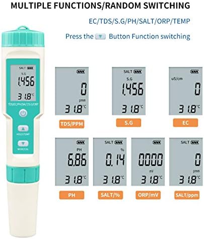 Digitalni tester kvalitete vode Baoblaze PH TDS Temp EC SG Mjerač temperature ORP 7 u 1 LCD zaslon za ispitivanje pitke vode, Bazena,