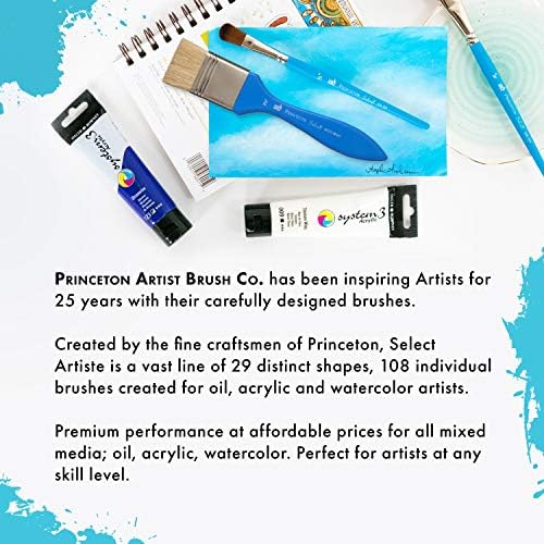 Princeton Select Artiste, Serija 3750, Kist za crtanje акрилом, Akvarela i ulja na platnu, Ovalni grimase, 1/4 inča