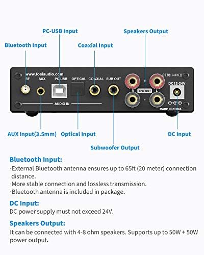 Fosi Audio Pojačalo Bluetooth Stereo Hi-Fi 2.1-kanalni Bežični Stream aptX, 24 Bita/192 khz D Klasa Kompaktni