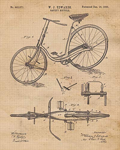 Berba otisci plakata s patentom na bicikl, Set od 6 (8x10) Fotografija bez okvira, Pokloni za dekor zidova do