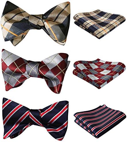 HISDERN 3pcs Mješoviti Dizajn Klasični muški kravata s kravatom-leptir i džepni kvadrat - Nekoliko kompleta