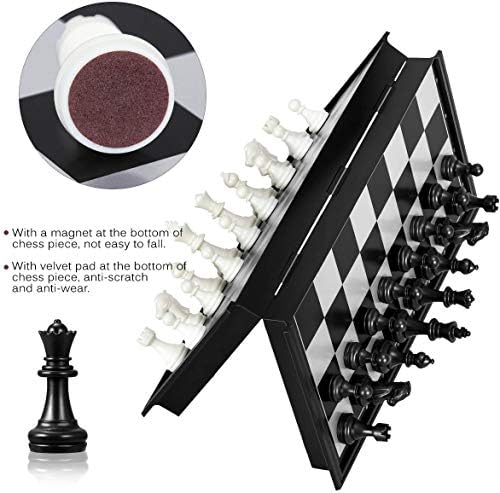 Funvalley Odličan skup magnetskih šaha za putovanja 3 u 1 sa sklopivim šahovskoj ploči za djecu i odrasle Dame Backgammon Skup međunarodnih desktop šah igre 9,8 x 9,8