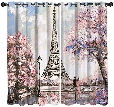 Artmyharbor Romantične Prozorske Zavjese Pariz-Eiffelov Toranj i Cvijet u Cvatu s Ljubavnikom Par sa Slikom
