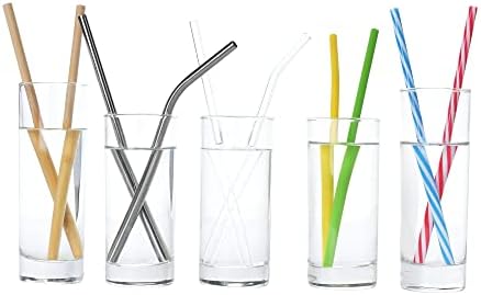 [Kombinacija različitih darova 10 1] Duge višekratnu upotrebu slamke za piće (Staklo, silikon, Bambusa, Plastike