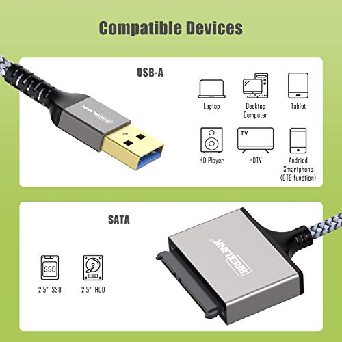 Kabel SATA na USB A,BrexLink USB-A 3,0-2,5 Adapter za hard disk SATA-III Aluminijsko kućište i eksterni pretvarač