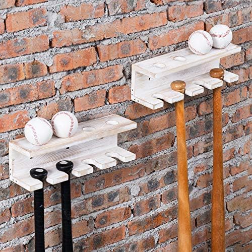 Stalak za baseball bitova MyGift od sinterovanog drveta i polica za skladištenje lopti, zid za sportsko suvenira