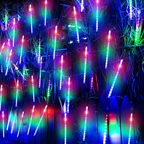 Božićna Svjetla Метеоритный kiša Svjetla Vanjski Vodootporan, 11,8 Cm 8 Cijevi 192 LED Kiša Pada Сосулька Kaskadno Svjetla, Nevjerojatan Niz Svjetla za Božićno drvce Vjenčanje Dekoracije Dvorišta, USB Šarene