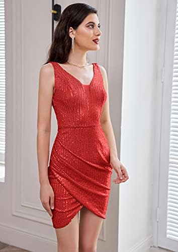 GRACE KARIN Za žene s dubokim V-izrez Večernjim Mini haljini sa šljokicama na leđima i nepravilnim подолом Večernja haljina