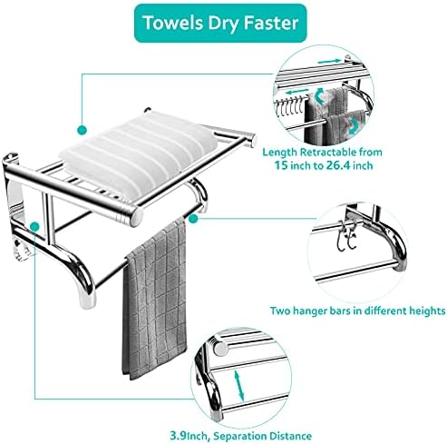 Vješalica za ručnike za kupaonicu Podesivi Držač za ručnike 15-26,4 inča sa dvostrukim vješalice Zidni nosač